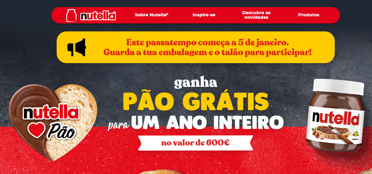 Ganha um ano de pão grátis com Nutella